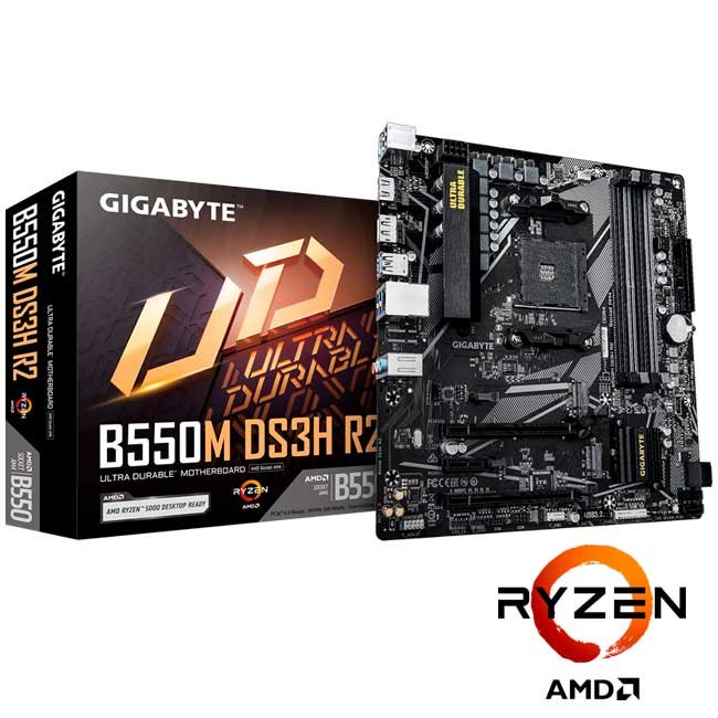 Placa Madre Gigabyte B550M DS3H R2, Socket AM4, Chipset AMD B550, Micro ATX, DDR4 128GB, M.2 PCIe 4.0, HDMI, DisplayPort, USB 3.2