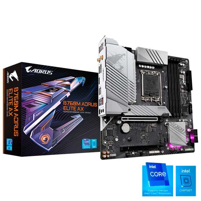 Placa Madre Gigabyte B760M AORUS ELITE AX DDR5 WiFi 6E LGA1700 Intel B760 Micro ATX