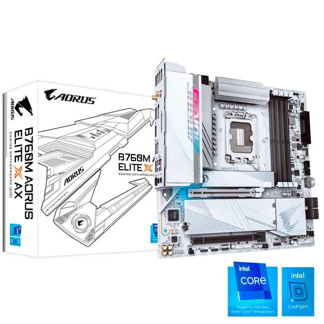 Placa Madre Gigabyte B760M AORUS ELITE X AX DDR5 WiFi6E LGA1700 mATX con Chipset Intel B760