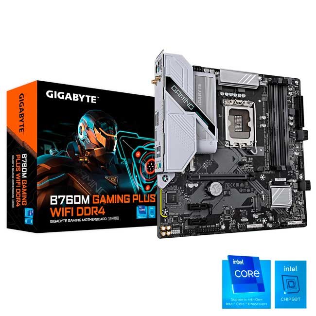 Placa Madre Gigabyte B760M GAMING PLUS WIFI DDR4 Intel B760 LGA1700 mATX 128GB RAM M.2 WiFi 6 Bluetooth