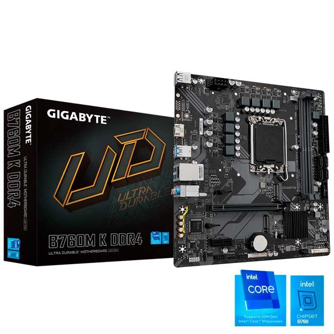 Placa Madre Gigabyte B760M K DDR4 Intel B760 LGA1700 Micro-ATX 64GB 2x M.2 4x SATA 6Gb/s