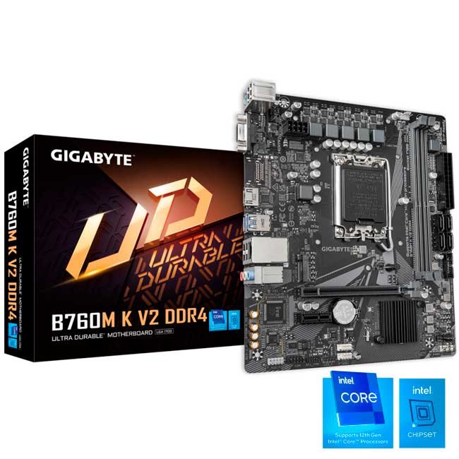 Placa Madre Gigabyte B760M K V2 DDR4 Intel B760 LGA1700 mATX 64GB M.2 SATA USB 3.2