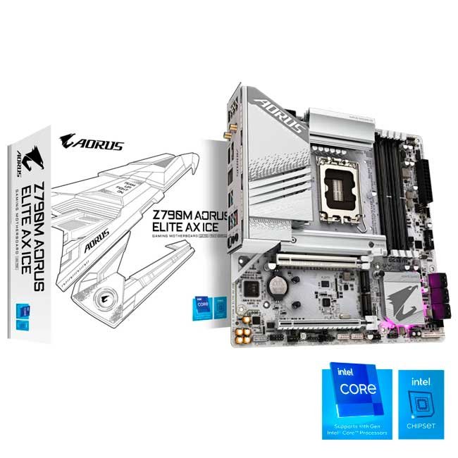 Placa Madre Gigabyte Z790M AORUS ELITE AX ICE DDR5 WiFi 6E LGA1700 mATX con Chipset Intel Z790