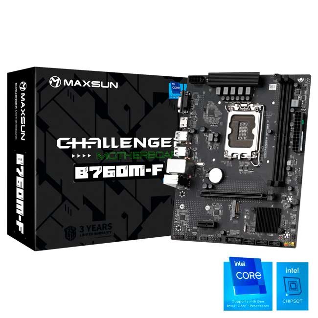 Placa Madre Maxsun Challenger B760M-F DDR4 Intel B760 LGA1700 Micro-ATX 64GB M.2 HDMI VGA