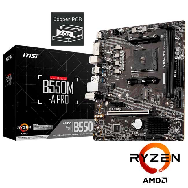 Placa Madre MSI B550M-A PRO, AM4, DDR4 64GB, HDMI, M.2, SATA, mATX