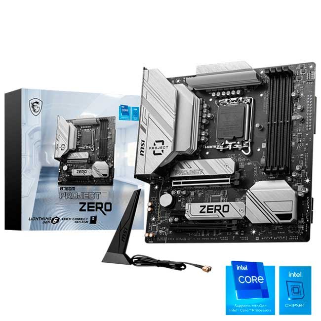 Placa Madre MSI B760M PROJECT ZERO DDR5 Wi-Fi 6E LGA1700 mATX con PCIe 5.0 y USB-C