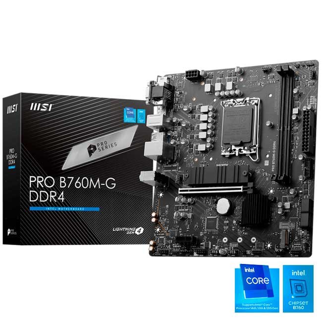 Placa Madre MSI PRO B760M-G DDR4 Intel B760 LGA1700 mATX HDMI DP VGA 64GB