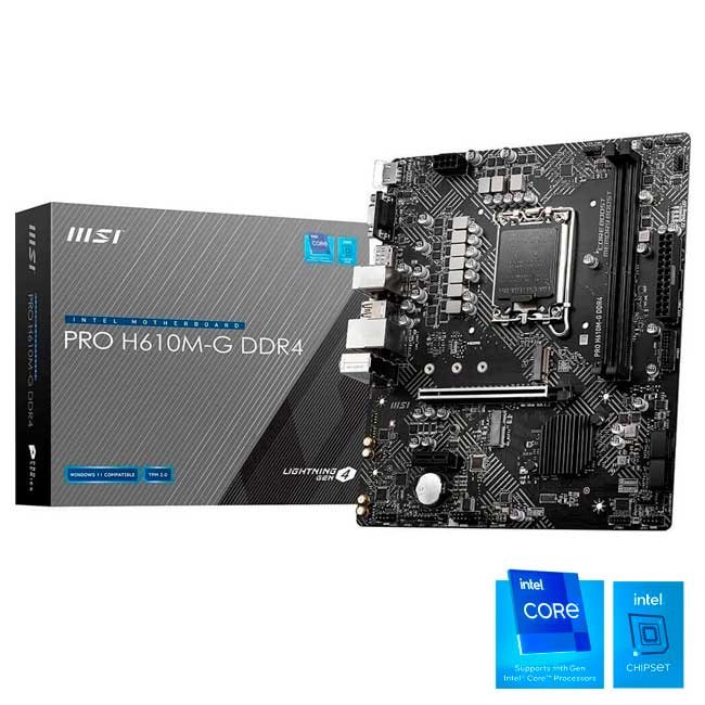 Placa Madre MSI PRO H610M-G DDR4 Intel H610 LGA1700 mATX Soporta Intel 13va 12va Gen 64GB M.2 SATA HDMI