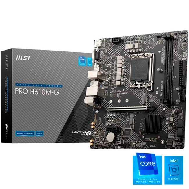 Placa Madre MSI PRO H610M-G DDR5 LGA1700 mATX para Intel 14ª/13ª/12ª Gen