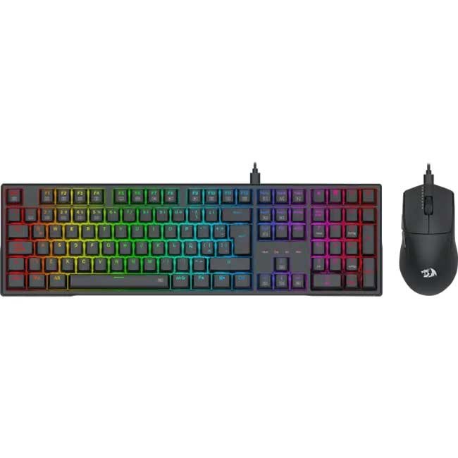 Combo Redragon S146-SP Teclado Mecánico RGB K668 Spanish + Mouse M724 12400 DPI Blanco y Negro