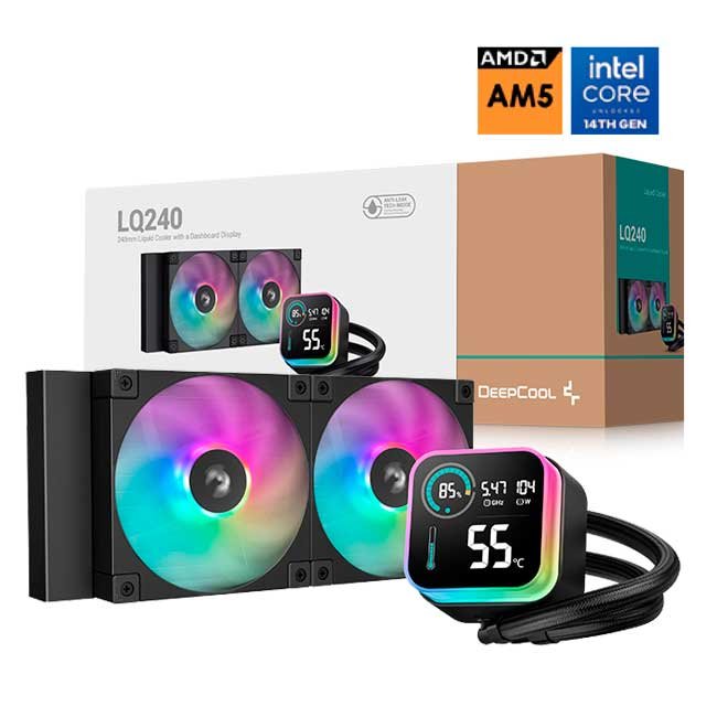 Refrigeración Líquida DeepCool LQ240 ARGB 240mm con Pantalla Digital, Bomba 5ª Generación y Ventiladores FD12 PWM