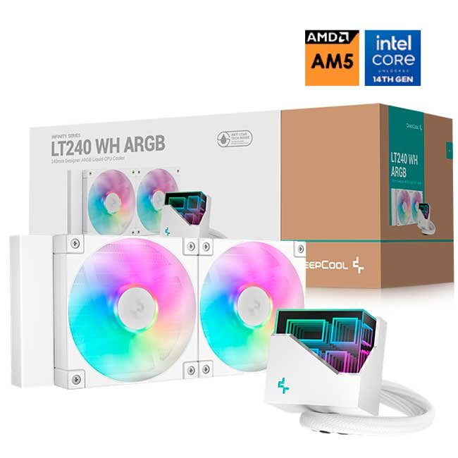 Refrigeración Líquida DeepCool LT240 WH ARGB 240mm Blanca con Ventiladores FD12 PWM y Bomba 5ª Generación