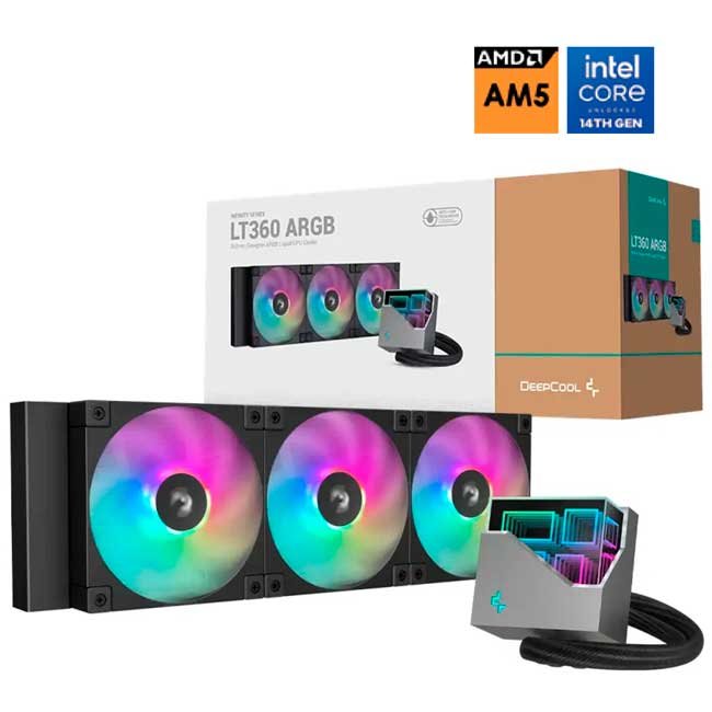 Refrigeración Líquida DeepCool LT360 ARGB 360mm con Ventiladores FD12 PWM y Bomba 5ª Generación