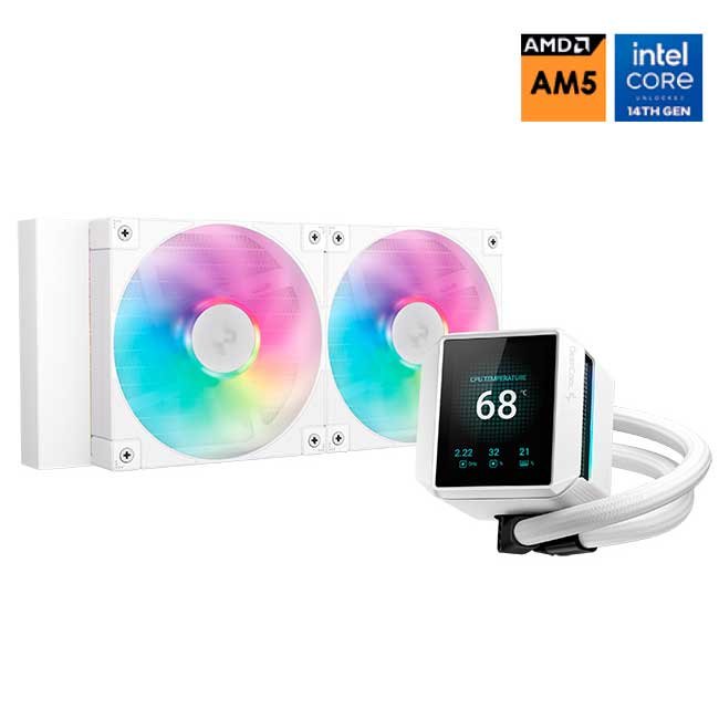 Refrigeración Líquida DeepCool MYSTIQUE 240 WH ARGB 240mm con Pantalla LCD 2.83” y Ventiladores ARGB para Intel y AMD