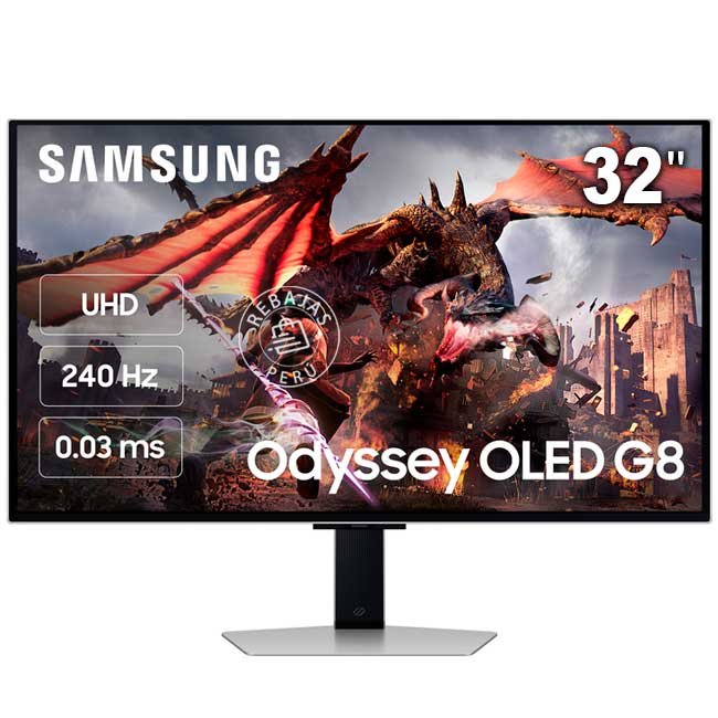Monitor Samsung LS32DG800SLXPE Odyssey OLED G8 32” 4K UHD, 240Hz, 0.03ms, HDR10+, HDMI 2.1 – Ideal para Gaming Profesional