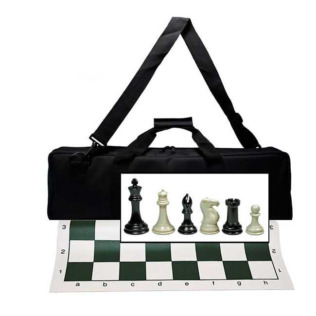 Set de Ajedrez en Maletín | Piezas Oficiales Plástico + Tablero Nylon Verde 47x47 cm
