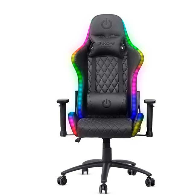 Silla Gamer Enkore Bravio ENC GC1002+RGB Ergonómica 2D con Iluminación RGB, Reclinable 180° y Pistón Clase 4