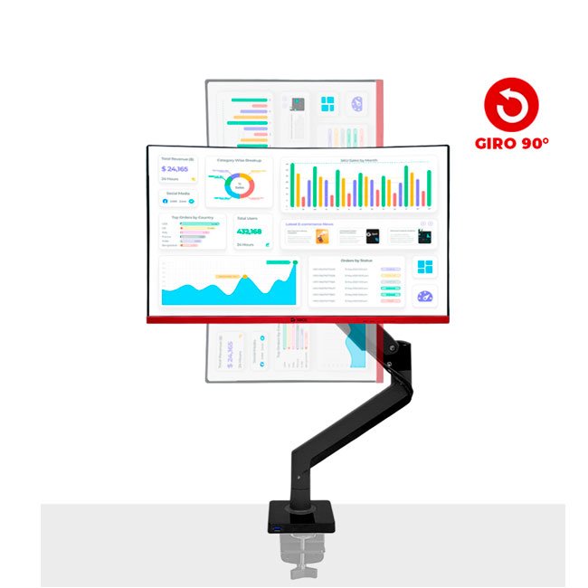 Rack para Monitor TEROS TE-7113 de 22" a 35" con Brazo Ajustable, USB 3.0 y Montaje VESA