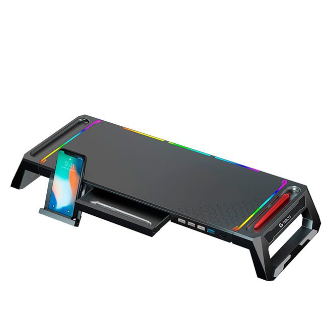 Stand para Monitor RGB TEROS TE-7131N con 4 Puertos USB (3x 2.0 + 1x 3.0), Soporte Celular y Oficina