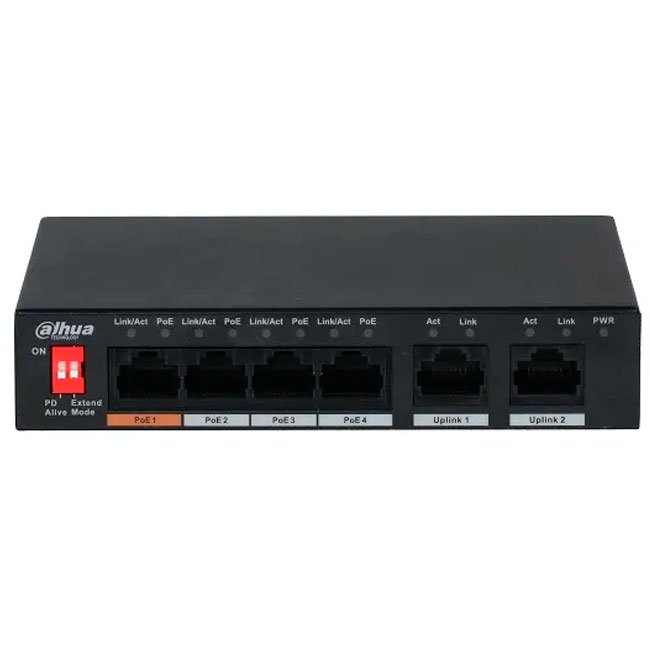Switch Dahua DH-PFS3006-4ET-60 PoE No Administrable 6 Puertos (4 PoE + 2 Uplink) 60W