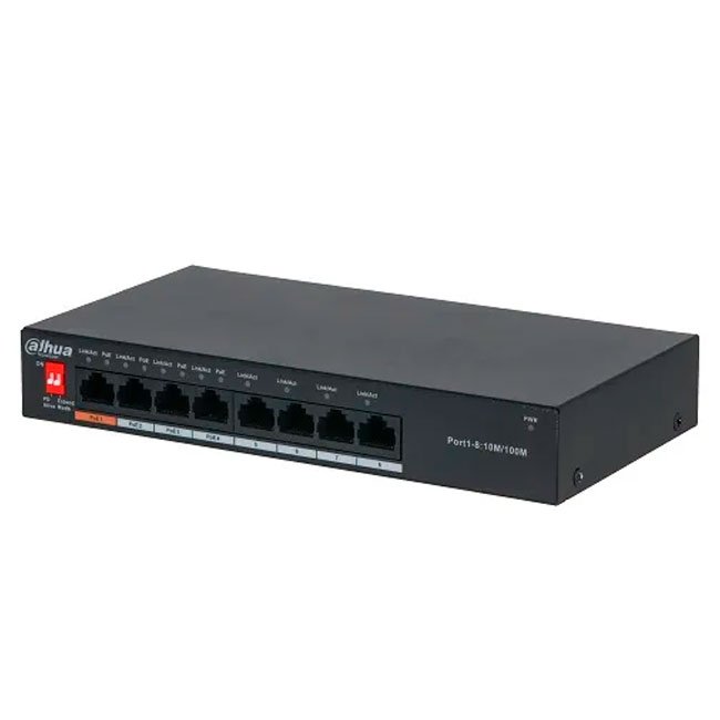 Switch PoE Dahua DH-PFS3008-8ET-60 | 8 Puertos (4 PoE + 4 No PoE) | 60W Hi-PoE