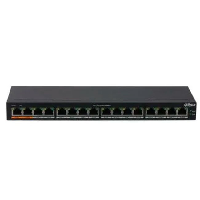 Switch PoE Gigabit Dahua DH-PFS3016-16GT-190 | 16 Puertos + 2 Uplink | 190W