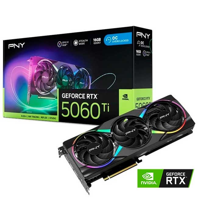 Tarjeta de Video PNY GeForce RTX 5060 Ti 16GB ARGB OC PCIe 5.0 | Rendimiento Gaming y Creativo