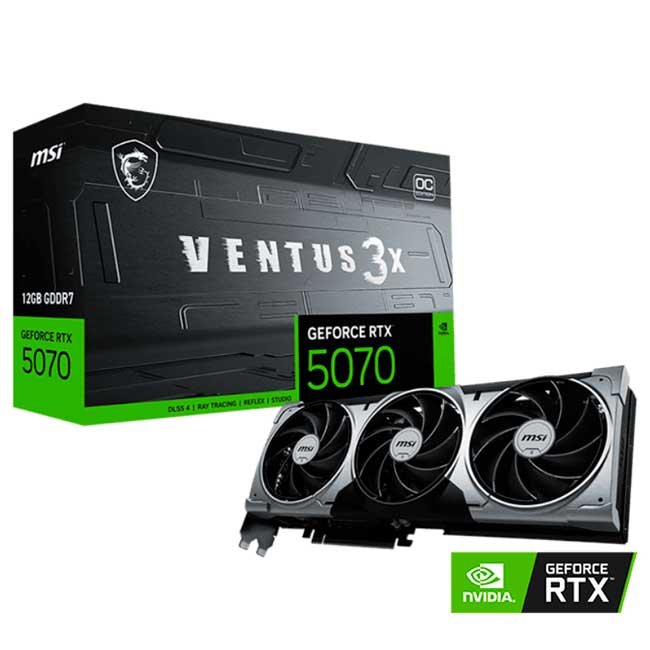 Tarjeta de Video MSI GeForce RTX 5070 VENTUS 3X 12GB OC | Triple Ventilador, PCIe 5.0, 6144 CUDA, 28Gbps