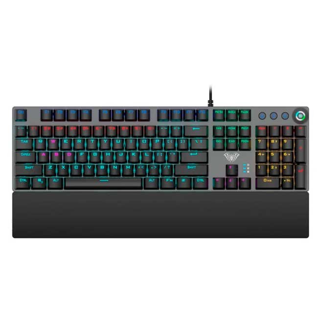 Teclado Aula F2058 Black/Gris con Switch Blue Mecánico, Diseño Ergónomico y Alta Durabilidad
