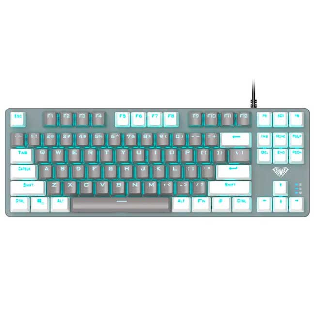 Teclado Mecánico Aula F3287 White/Gray RGB con Switch Blue y 87 Teclas TKL
