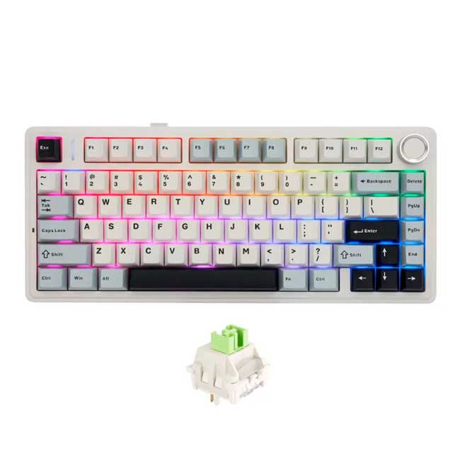 Teclado Mecánico Inalámbrico Aula F75 White/Blue con Switch Verde y RGB Personalizable