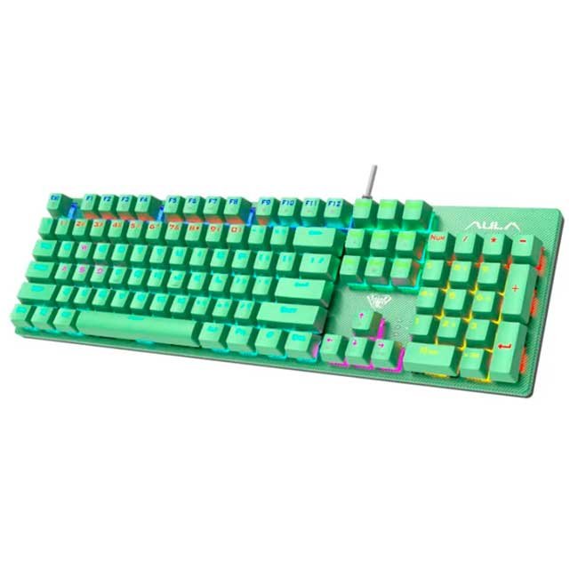 Teclado Mecánico Aula S2022 Green con Switch Blue, Retroiluminación y Diseño Compacto para Gaming