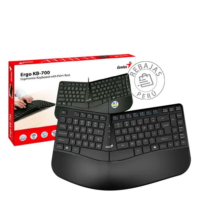 Teclado Ergonómico Genius Ergo KB-700 con Reposamuñecas y Tecla Copilot para Windows 11 – Diseño Cómodo y Profesional