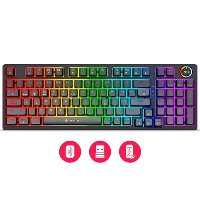 Teclado Gamer Mecánico CYBERTEL STRIKER CBX K1008-3M 96 Teclas RGB BT WiFi Recargable USB