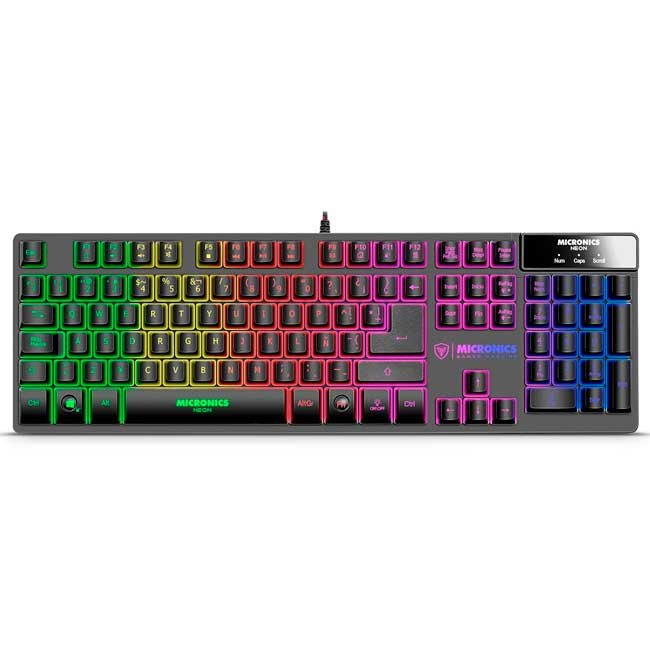 Teclado Micronics Neon+ MIC K709+ USB Rainbow LED Gamer Español Anti-Ghosting