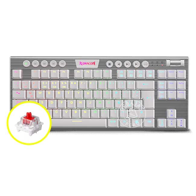 Teclado Mecánico Gamer Redragon HORUS TKL K621W RGB Blanco | Wireless Switch Rojo