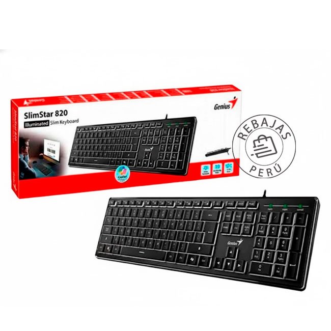 Teclado Iluminado Genius SlimStar 820 con Teclas Copilot y Retroiluminación Ajustable USB