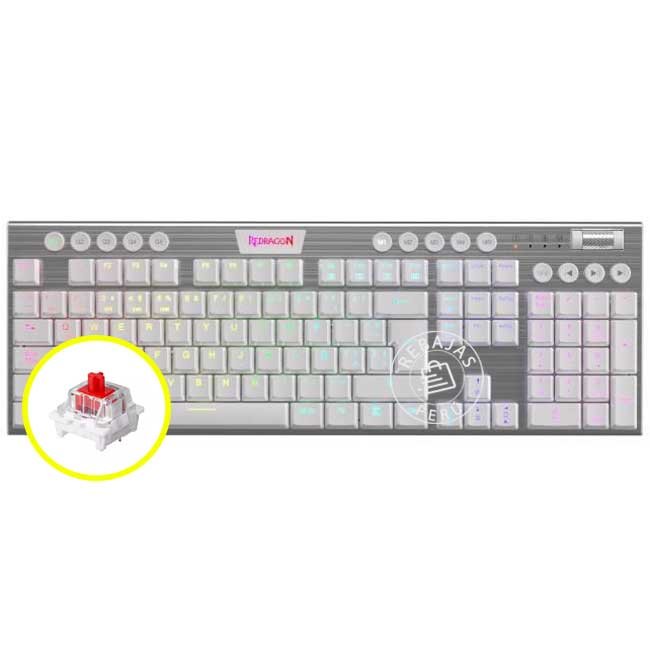 Teclado Mecánico Redragon HORUS FS K619W RGB Blanco | Rápido y Preciso