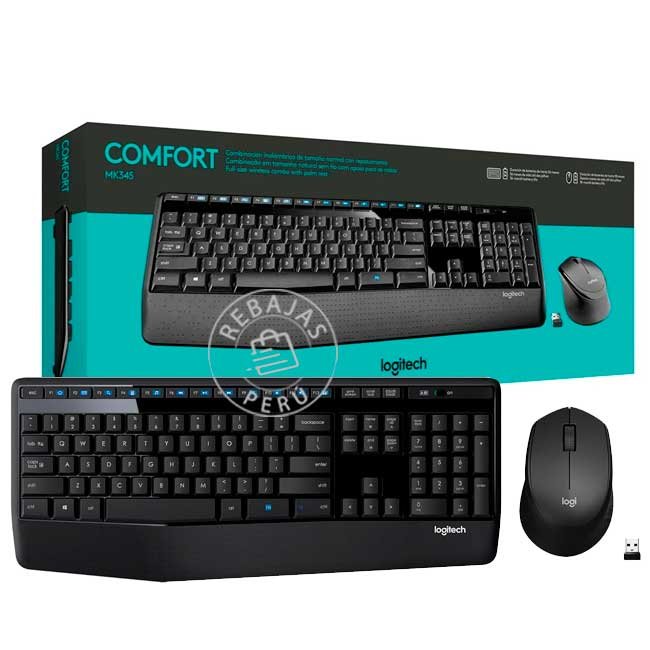 Teclado y Mouse Logitech MK345 Wireless USB Negro Ergonomico