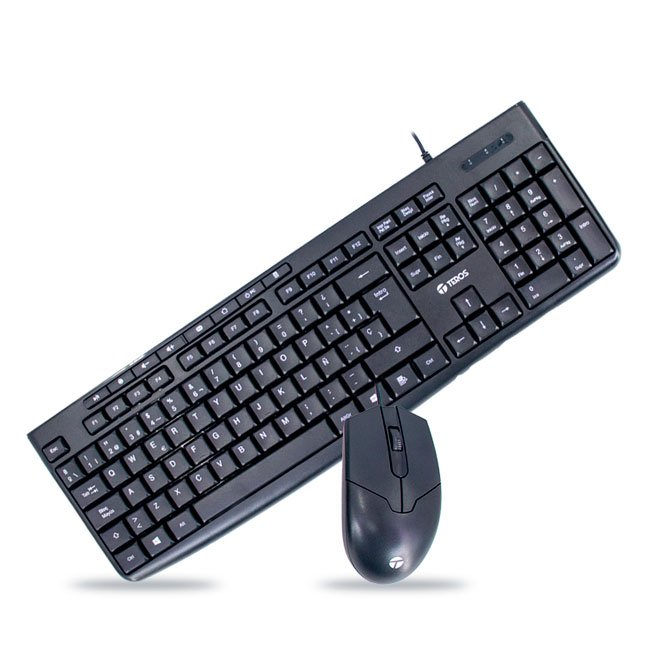 Kit Teclado y Mouse TEROS TE-5012S USB Español, 105 Teclas + 8 Multimedia, Mouse 1000 DPI, Negro