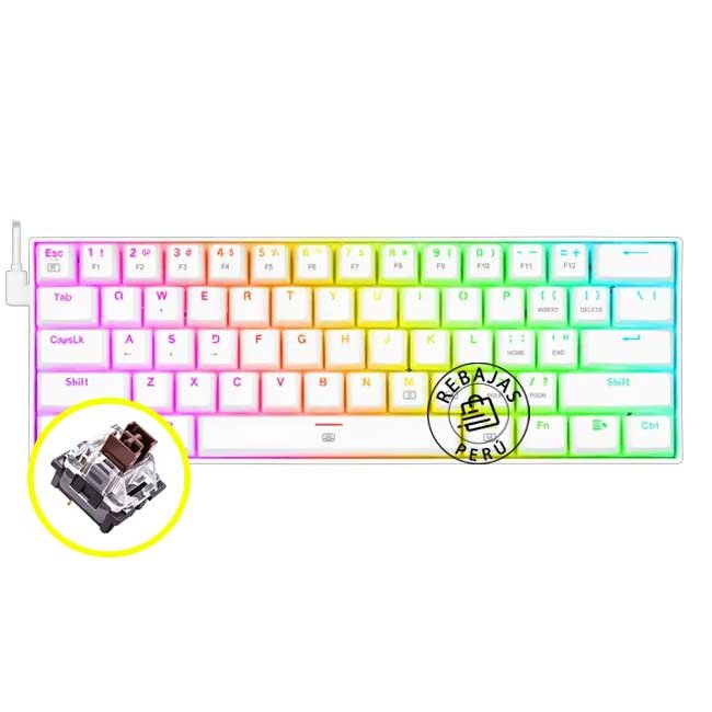 Teclado Mecánico Redragon Dragonborn K630W-RGB Blanco 60% Español, Switch Brown, RGB, USB-C