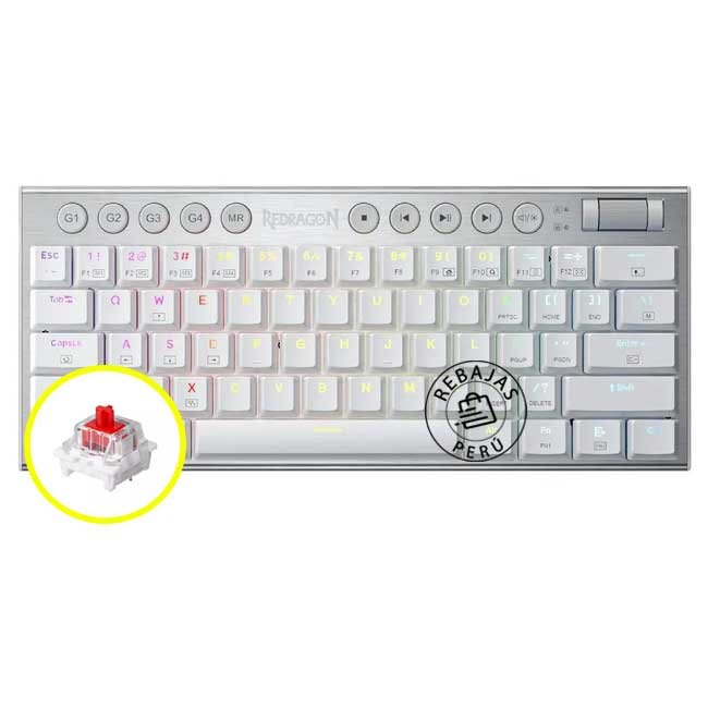Teclado Redragon HORUS 60% Wireless RGB Blanco | Low Profile Red Switch Inglés K632-PRO