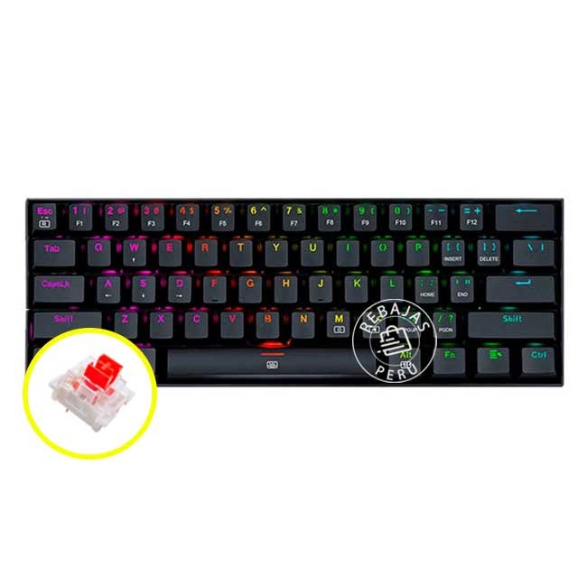 Teclado Mecánico Gamer Redragon K630RGB 60% Español RGB Switch Rojo USB-C Negro