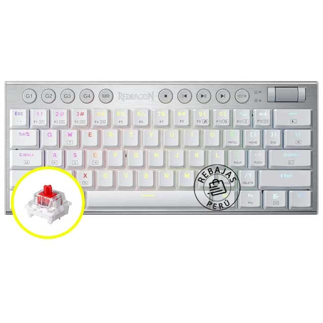 Redragon HORUS K632 RGB 60% - Teclado Mecánico Blanco con Switch Rojo | Cableado en Inglés