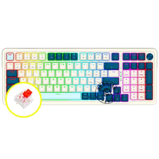 Teclado Mecánico Redragon EISA K686-RGB-PRO Wireless 96% RGB Inglés Blanco/Azul con Bluetooth, 2.4GHz y Switch Rojo