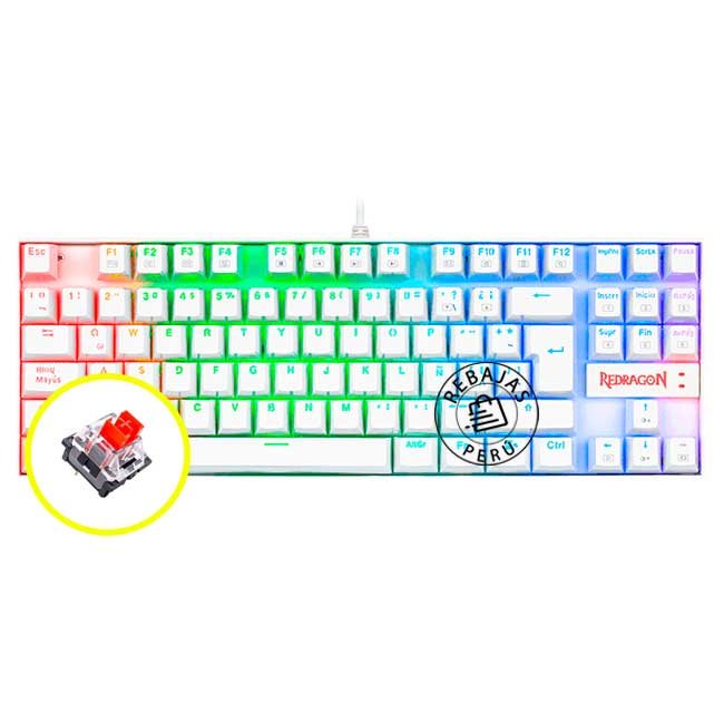 Teclado Redragon KUMARA WHITE K552W-RGB Español | Switch Red, Iluminación RGB