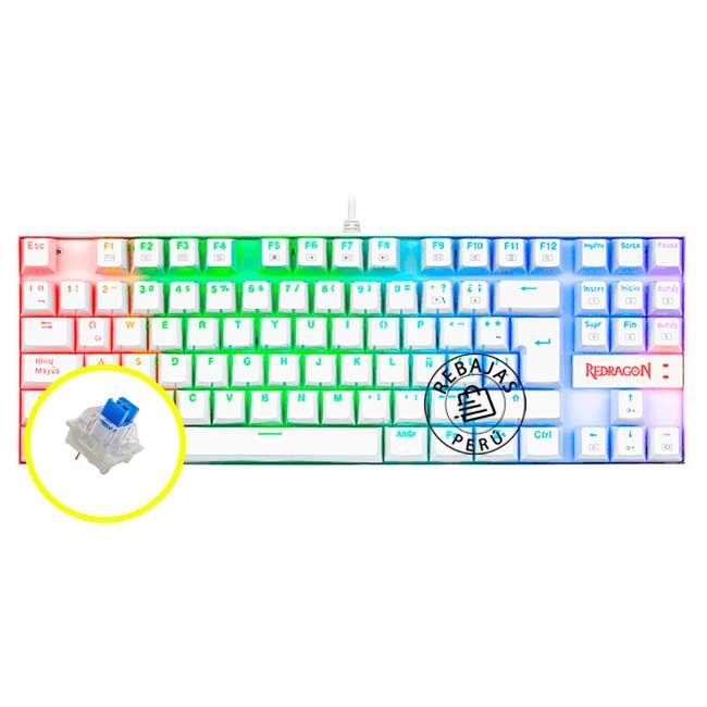 Teclado Mecánico Redragon K552W-RGB Kumara White con Switch Blue Español RGB Antighosting