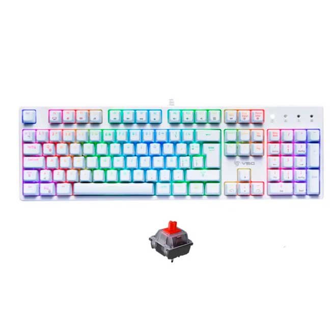 Teclado VSG Alnilam RGB White Mecánico Switch Red – 105 Teclas, Lineal, RGB 16.8M, ISO LATAM, USB