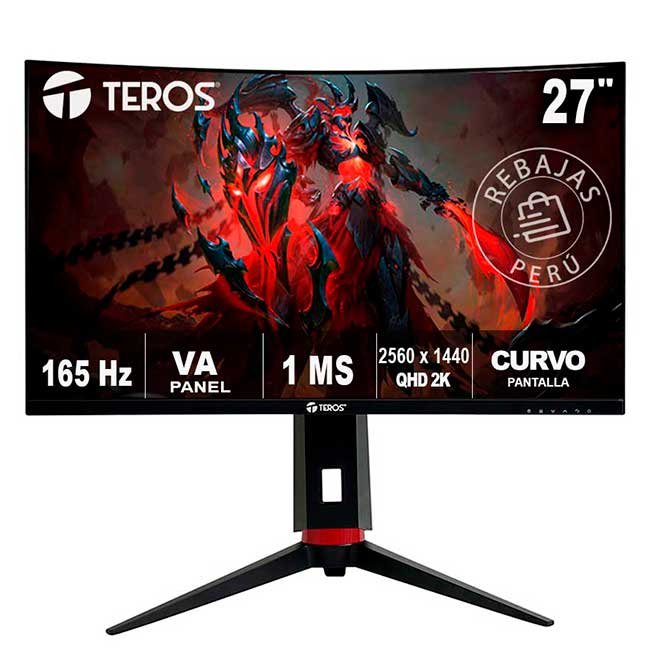 Monitor Curvo TEROS TE-2765G 27” QHD VA, 165Hz, 1ms, HDR10, FreeSync, HDMI, DP, Pivot
