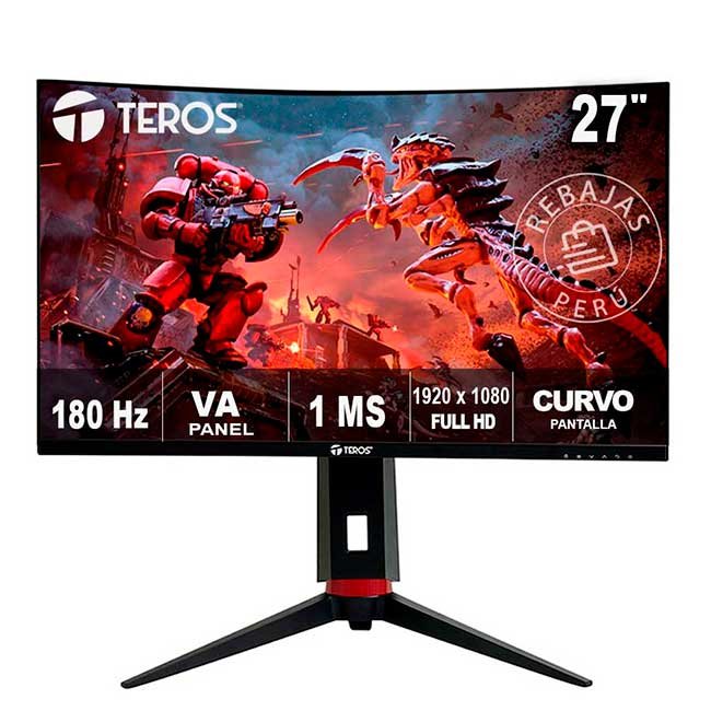 Monitor Gamer Curvo TEROS TE-2766G 27” FHD VA, 180Hz, 1ms, HDMI, DisplayPort, Pivot, HDR10
